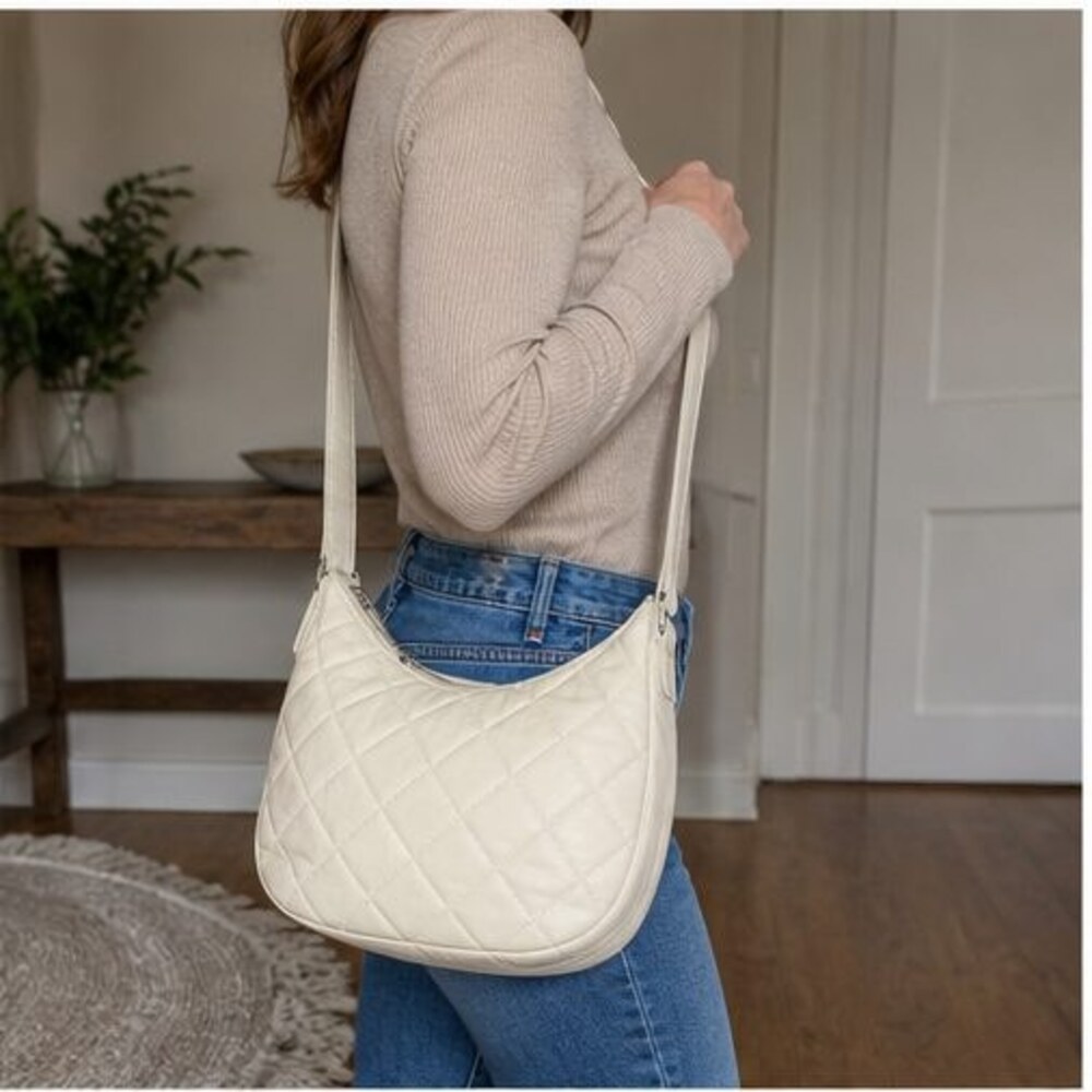 Cream Quilted Crossbody Bag - Picture 3 of 6